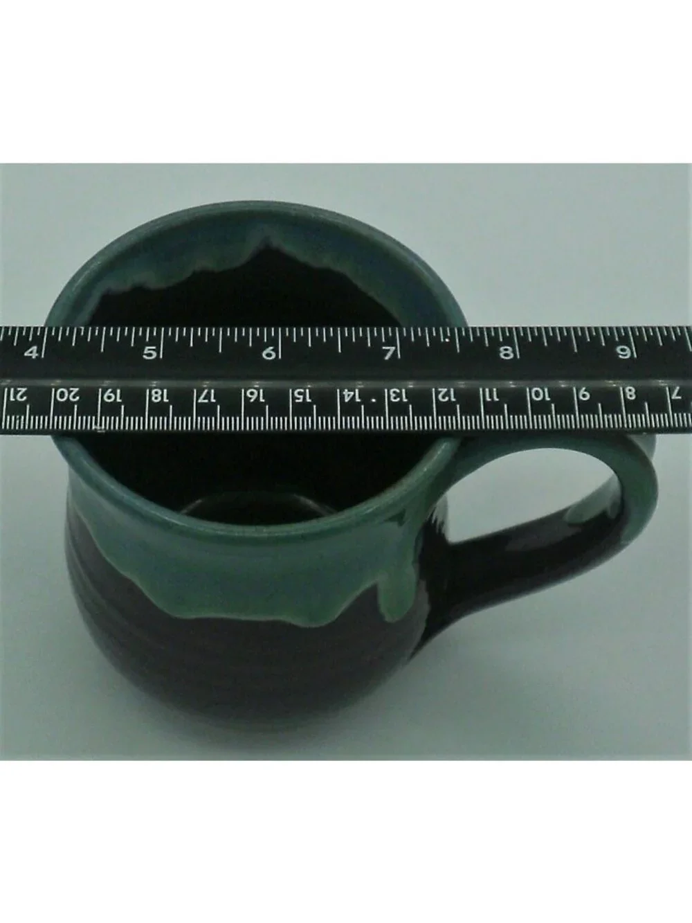 Hand Thrown Art Pottery Mug Teal Drip Over Purple Signed Violet Williams 1994